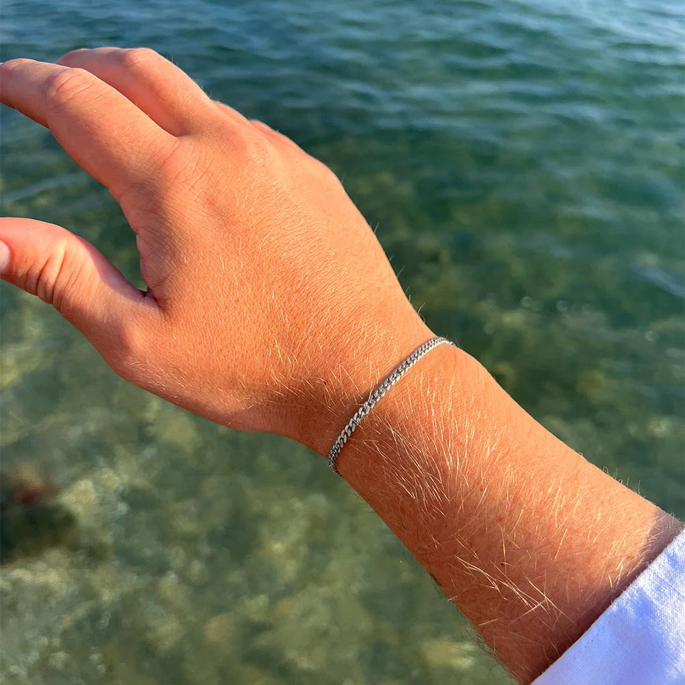 cuban curb bracelet silver for men made in waterproof stainless steel from icône