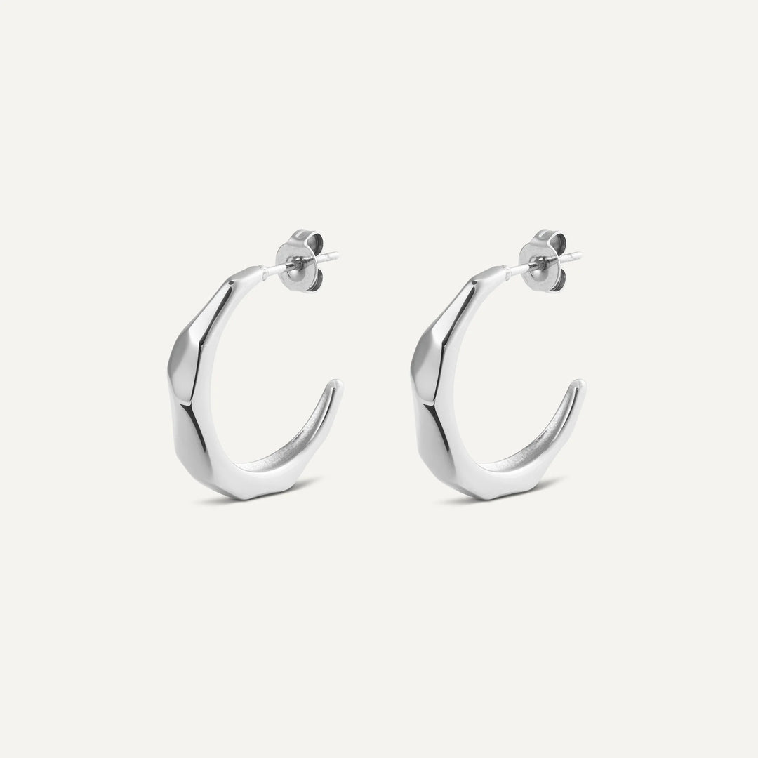 chloe facetted hoop earrings silver made in waterproof stainless steel from icône