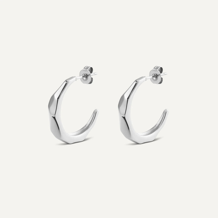 chloe facetted hoop earrings silver made in waterproof stainless steel from icône