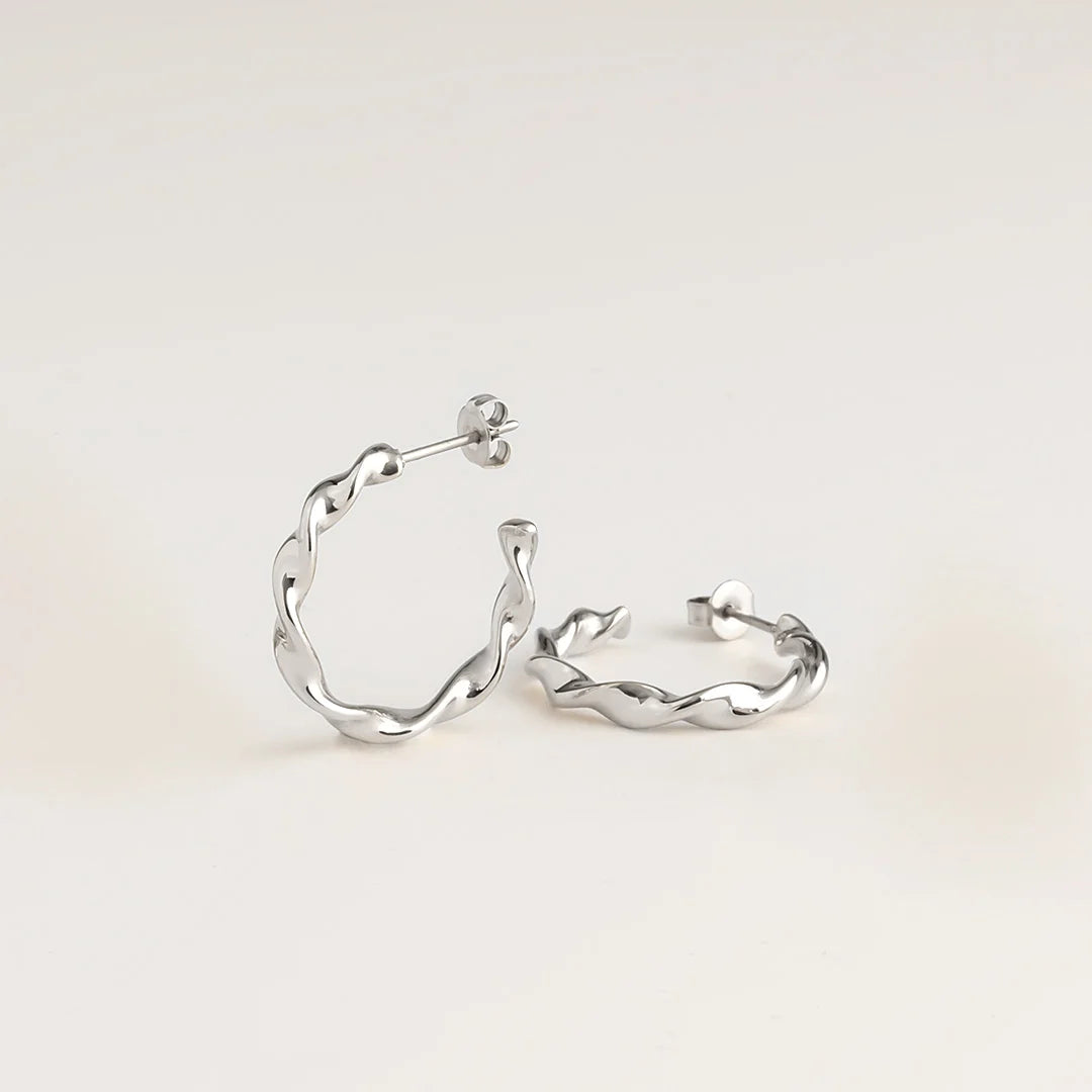 twisted hoop earrings silver made in waterproof stainless steel from icône