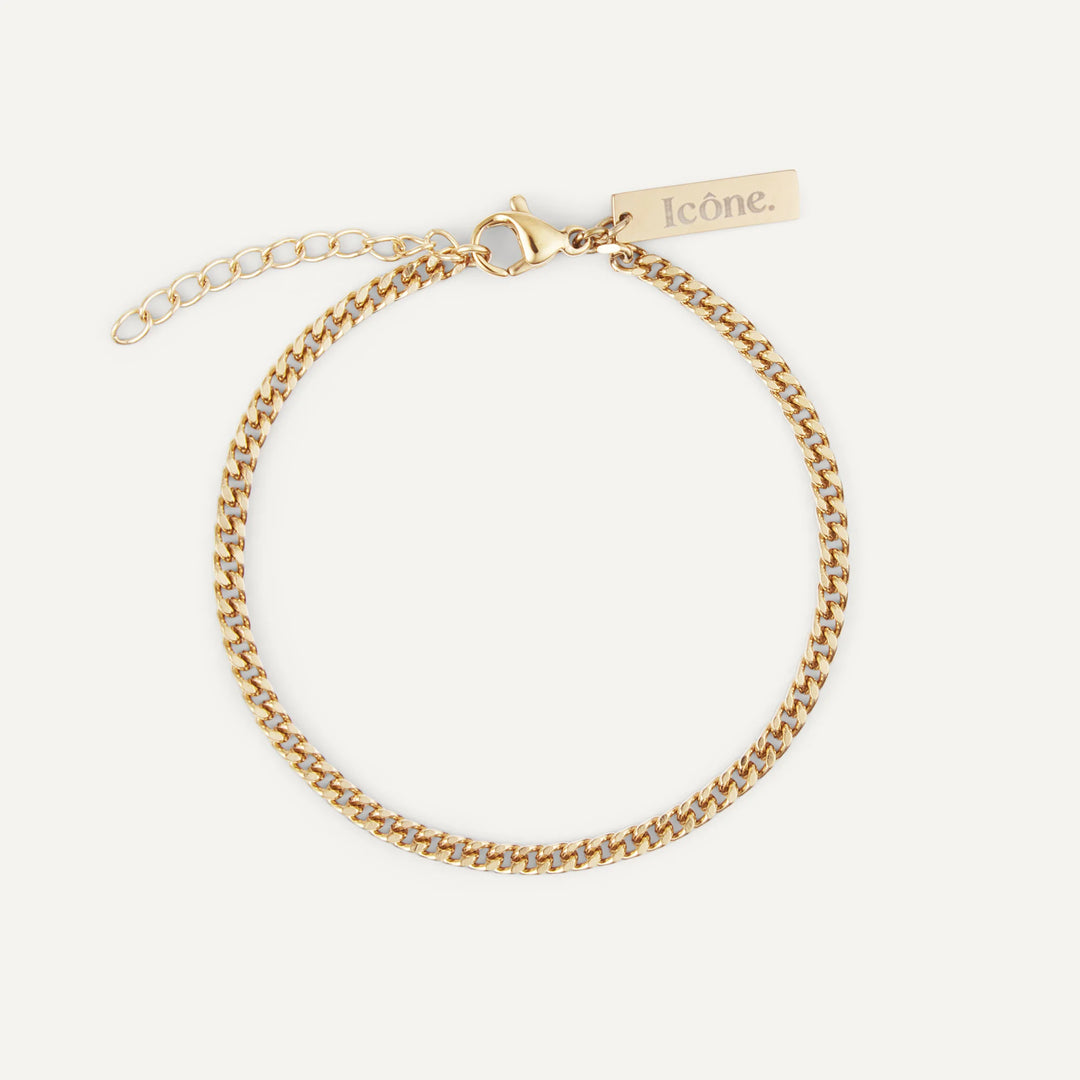 minimalist cuban curb chain bracelet gold made in waterproof stainless steel from icône