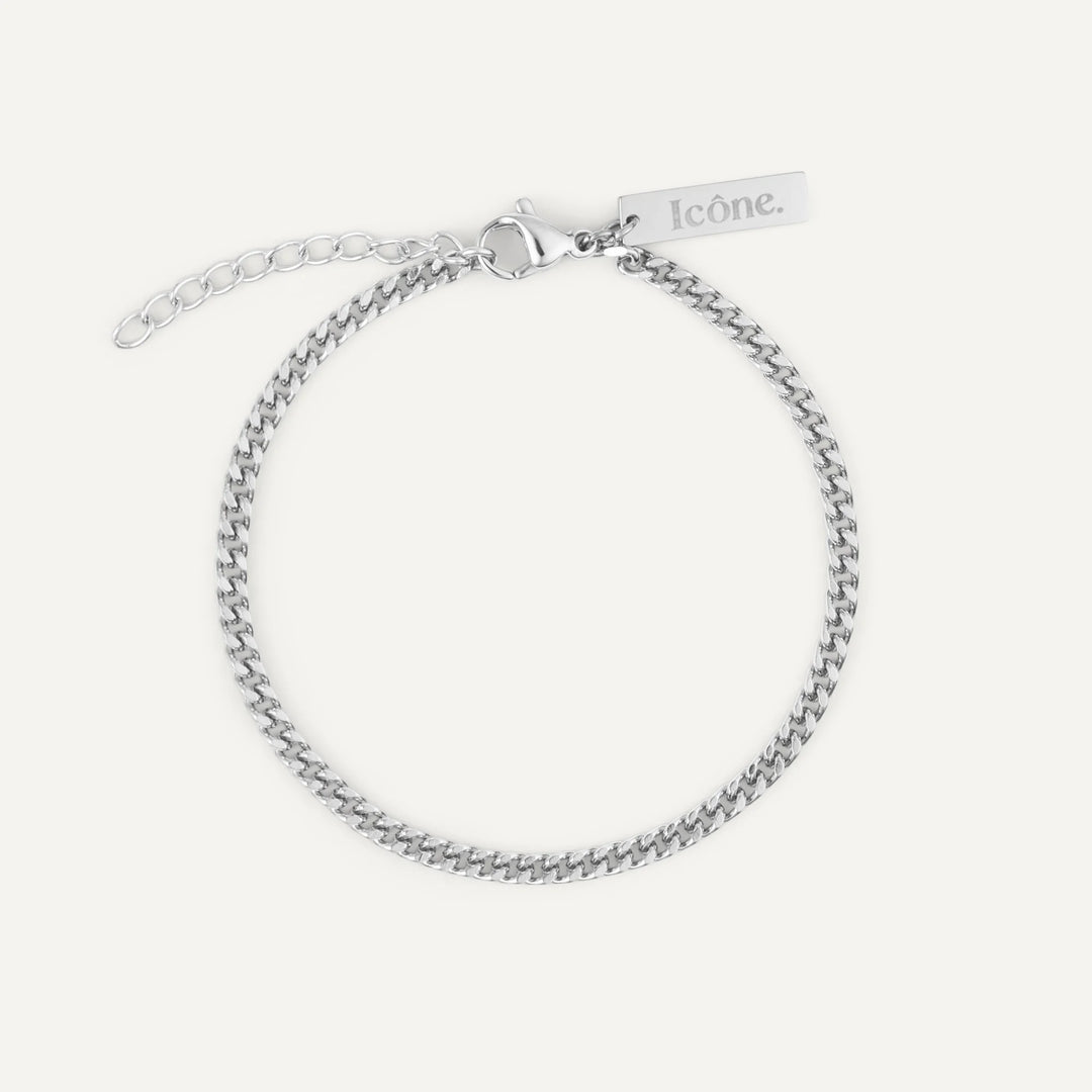 minimalist cuban curb chain bracelet silver made in waterproof stainless steel from icône