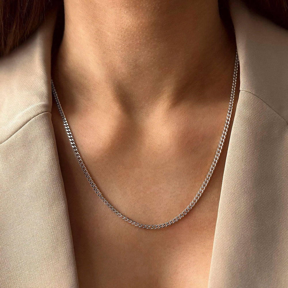 cuban curb chain necklace silver made in waterproof stainless steel from icône