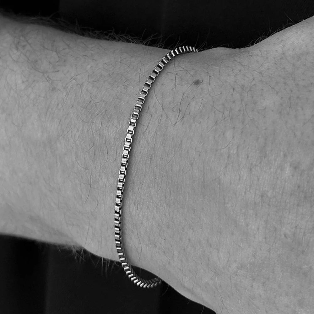box chain bracelet silver for men made in waterproof stainless steel from icône
