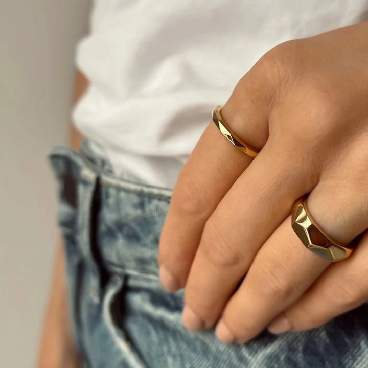 facetted dome ring gold made in waterproof stainless steel from icône