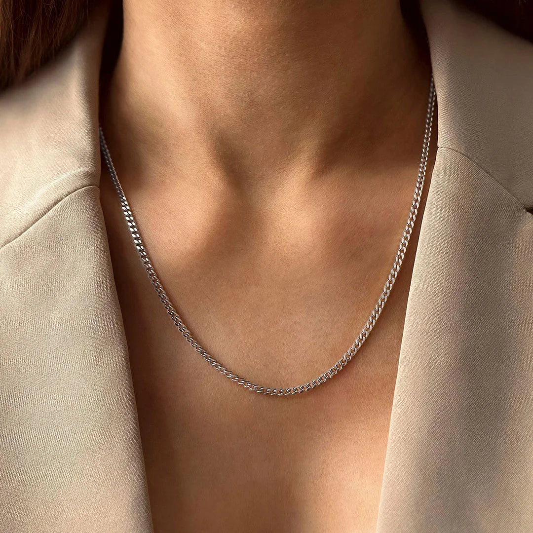 cuban curb chain necklace silver made in waterproof stainless steel from icône