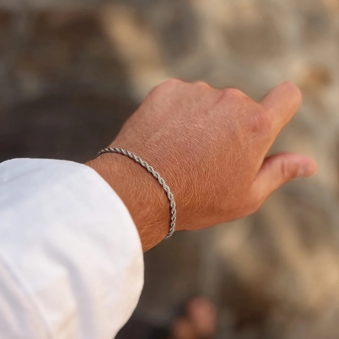 rope bracelet silver for men made in waterproof stainless steel from Icône