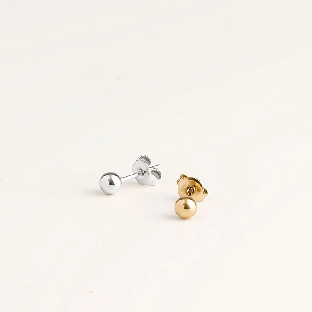 round ball stud earrings silver gold made in waterproof stainless steel from icône