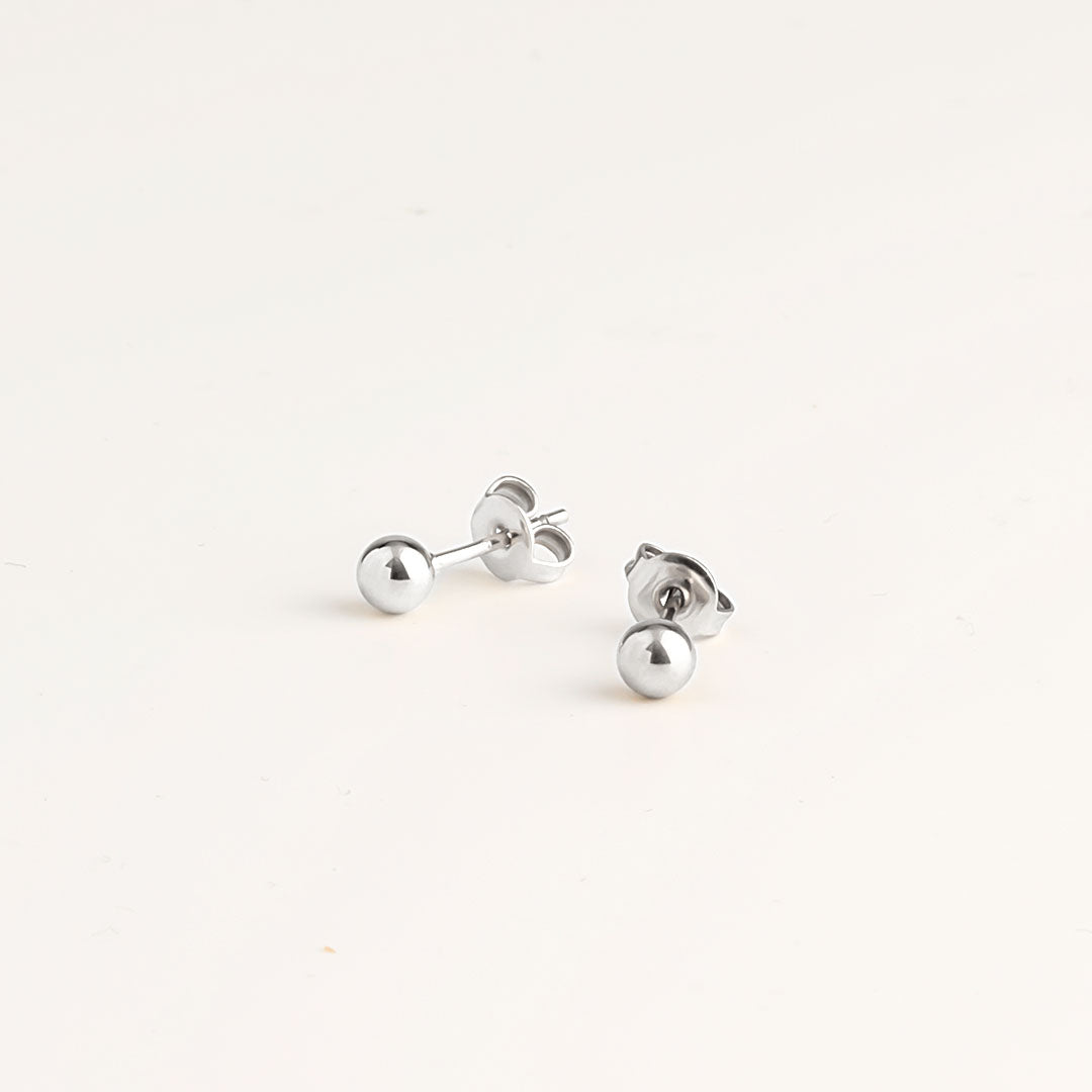 round ball stud earrings silver made in waterproof stainless steel from icône