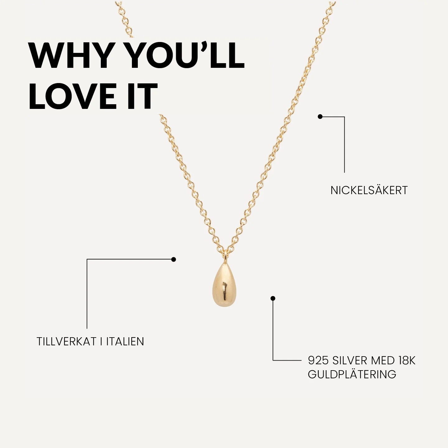 icône tearderop necklace gold benefits